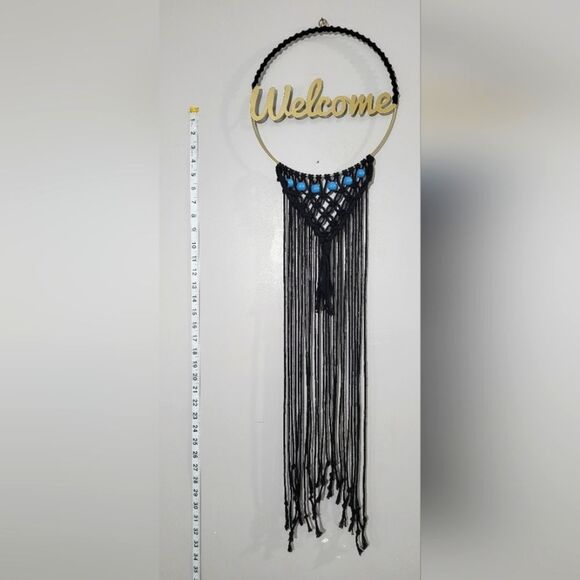 Handmade macrame Welcome Decor wall/door hang black/blue/gold - Picture 2 of 2
